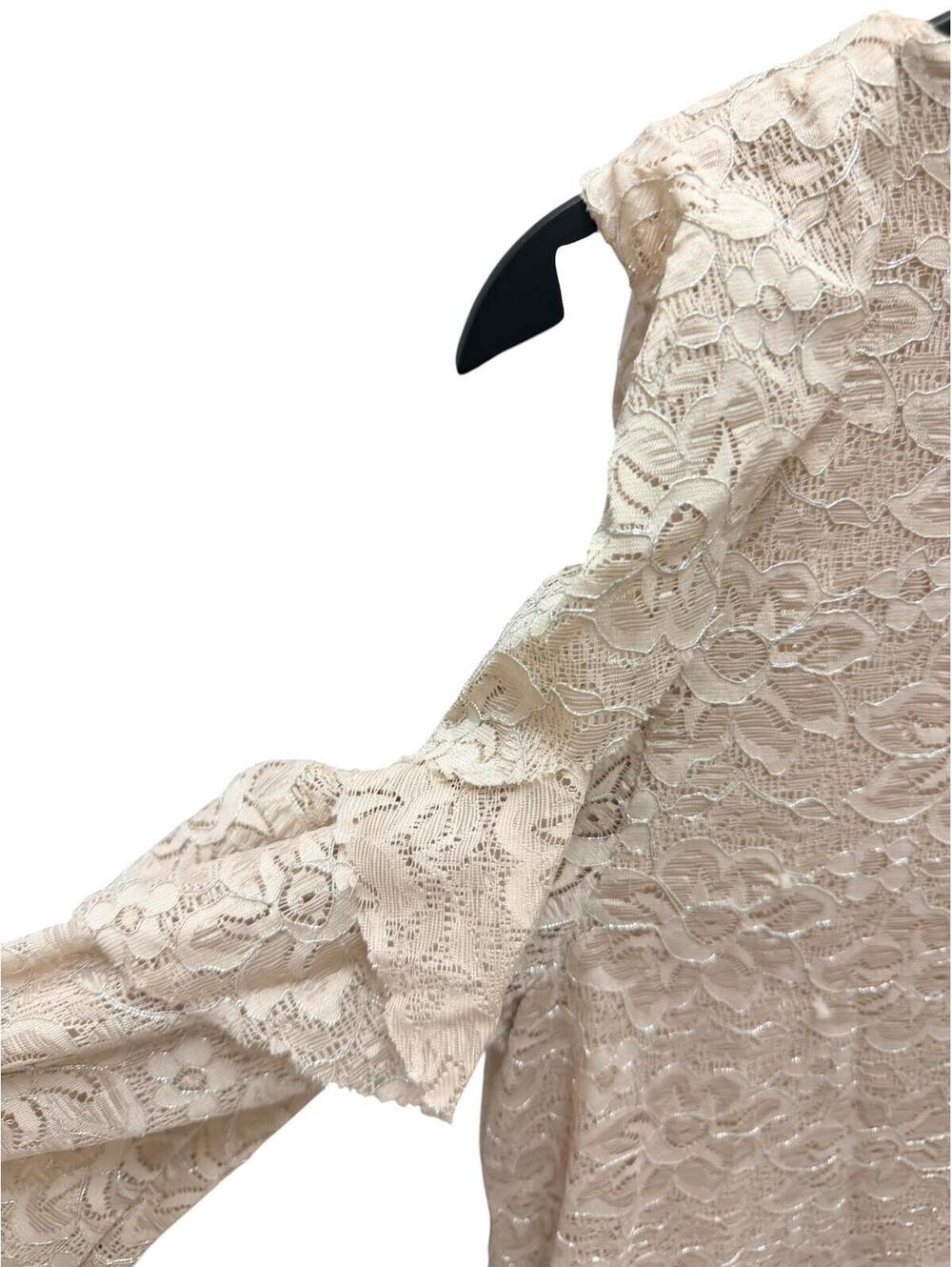 Carolina Belle Beige Lace Cold Shoulder Blouse with Ruffle Details - Picture 4 of 8